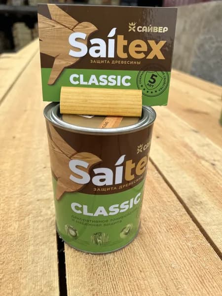 Saitex Деревозащитный состав, цвет СОСНА (1 л) для пропитки поверхностей из различных пород древесины, матовое покрытие, Шелангерский химзавод САЙВЕР
