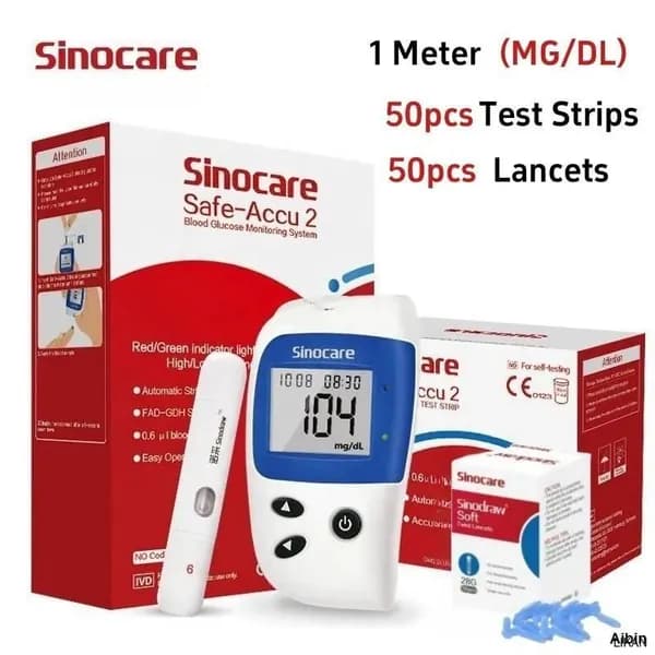 Анализатор уровня глюкозы в крови Sinocare_safe accu2 + 50 листов бумаги, сертификат CE