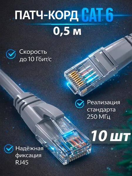 Кабель для интернет-соединения RJ-45/RJ-45, 0.5 м, серый
