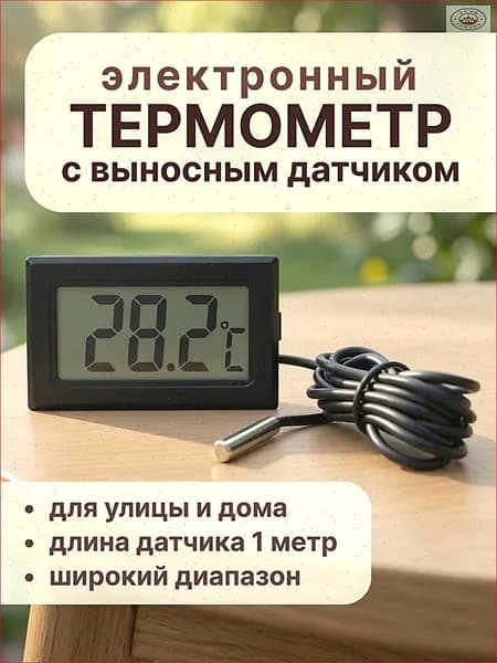 Термометр с выносным датчиком черный