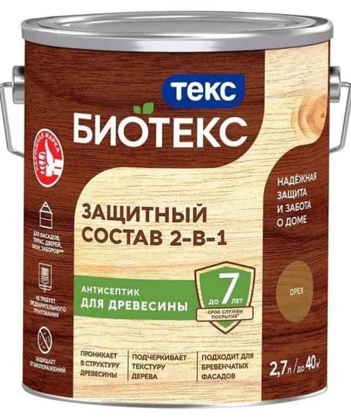 ТЕКС Биотекс защитный состав для древесины орех (2,7л) / грунтовка + антисептик + декоративная пропитка
