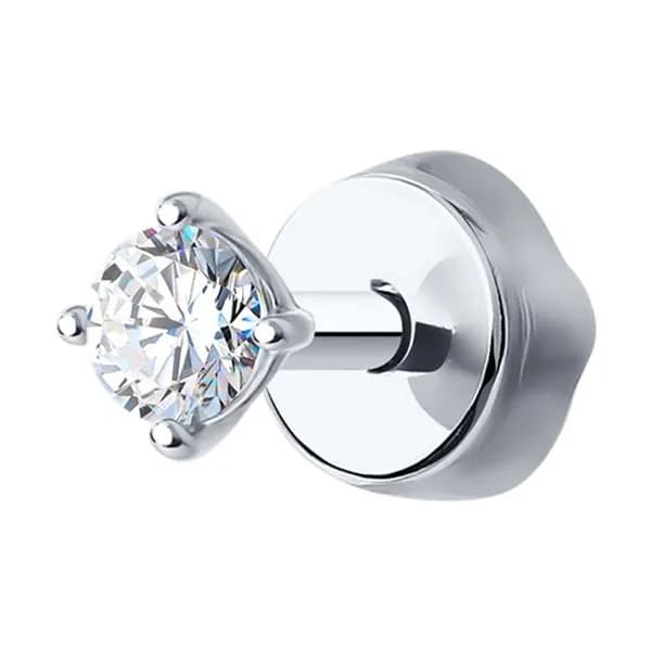 Одиночная серьга из белого золота DIAMANT-ONLINE с фианитом 585 пробы