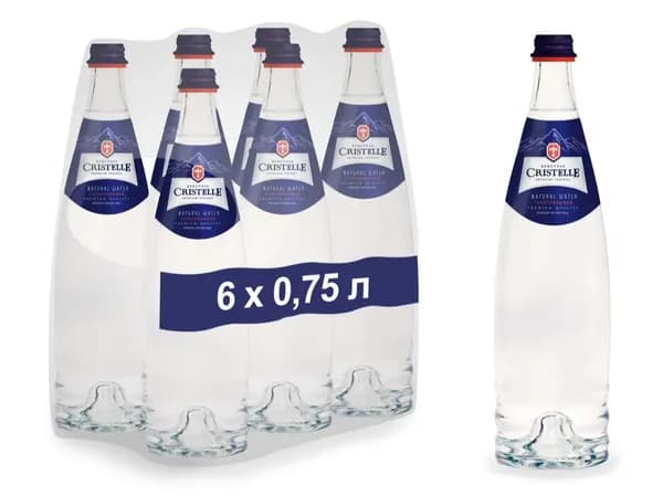 Вода питьевая газированная СRISTELLE (Кристэль) в стеклянной бутылке 6 штук по 0,75 л