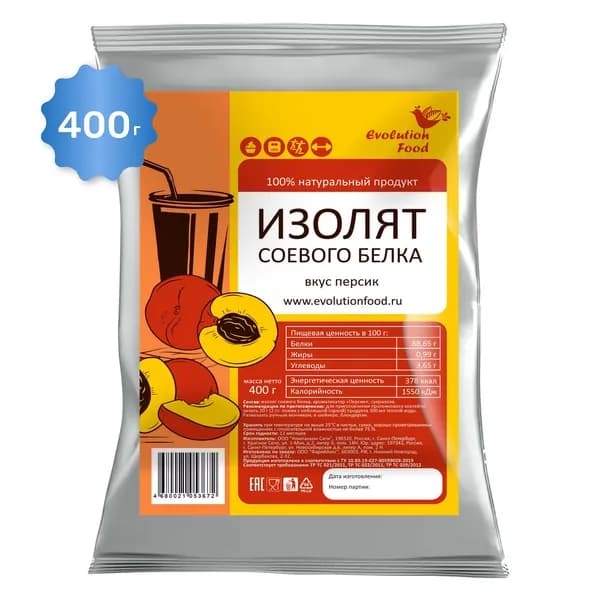 Изолят соевого белка со вкусом Персик / 400 г / Evolution Food