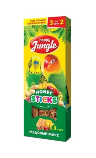 Happy Jungle Палочки для птиц, медовый микс в уп 3шт, 1уп