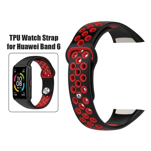 Ремешок для фитнес-браслета Huawei Band 6 и Honor Band 6, цветной, черно-красный