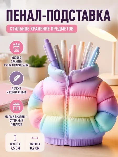 Подставка Для Ручек В Форме Пуховика, Используемая Для Хранения Канцелярских Принадлежностей И Как Креативный Элемент Декора На Письменном Столе. Размеры: 7,5 * 8 См.