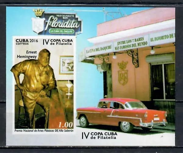 Почтовые марки Куба 2016г. "Национальная выставка марок COPA CUBA" Автомобили, Писатели, Филателистические выставки, Лауреаты Нобелевской премии, Эрнест Хемингуэй MNH