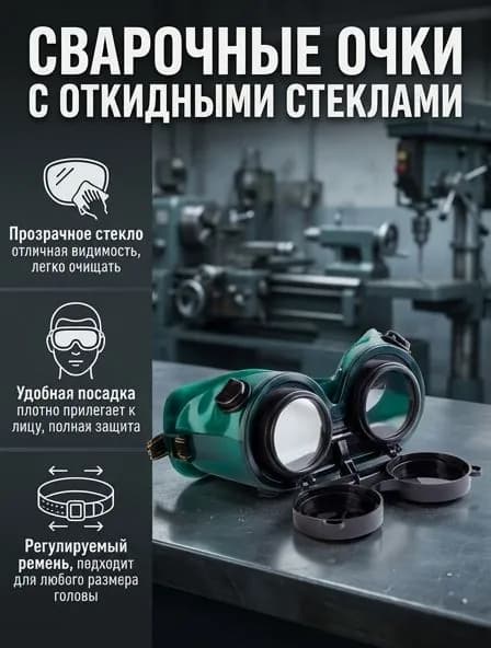 Сварные защитные очки с откидным верхом обеспечивают полное покрытие от сильного света
