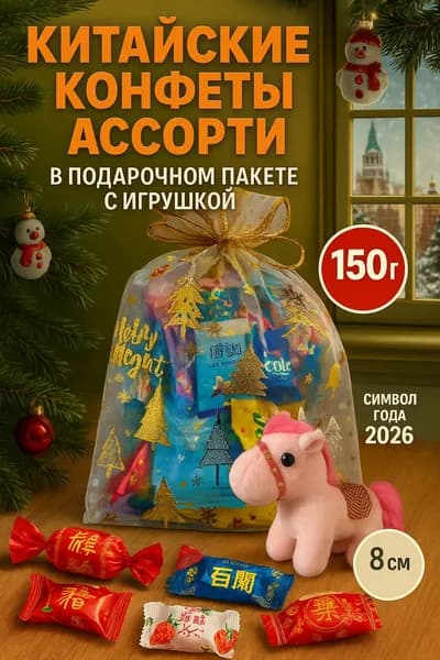 Ассорти китайские конфеты в подарочной упаковке с подарком на новый год