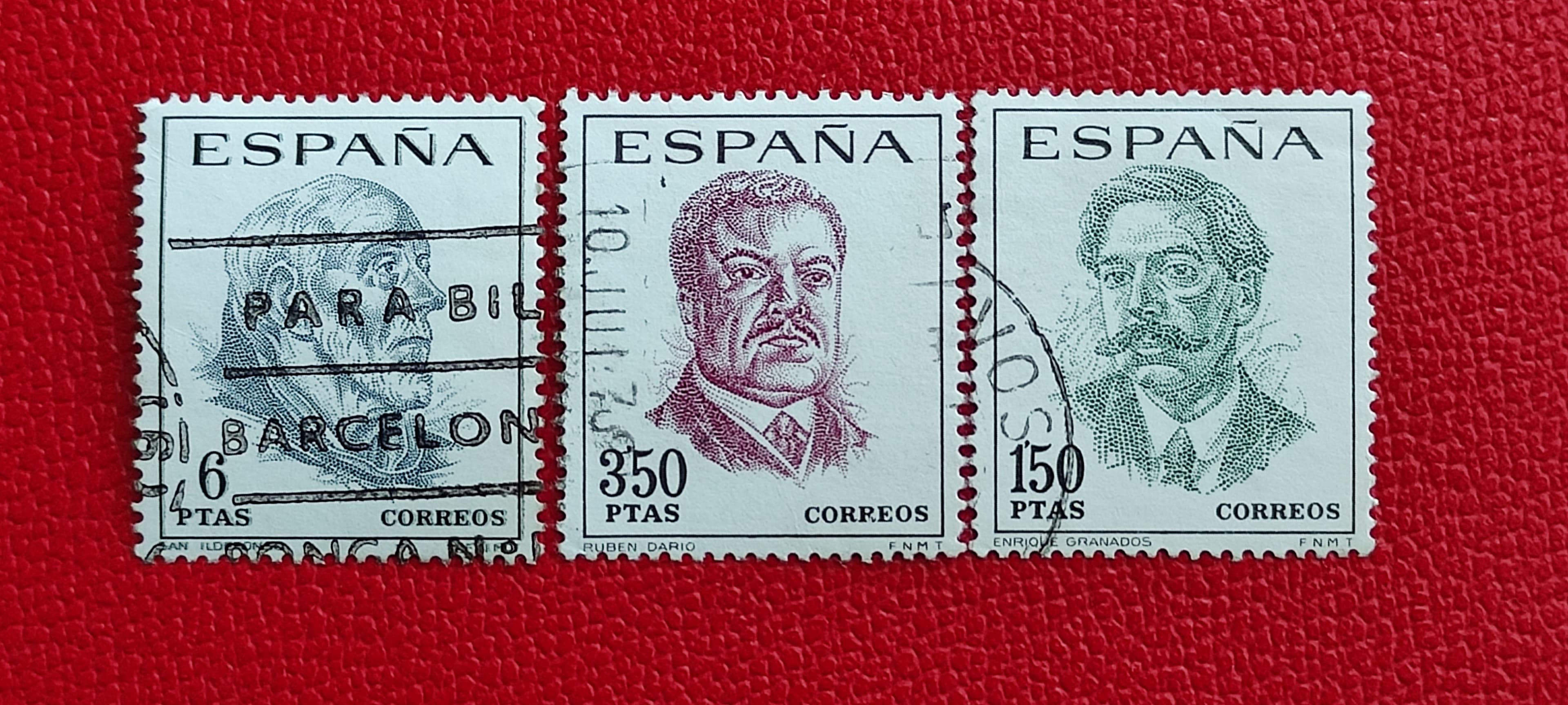 Марки Испания 1967. Известные люди Испании: "Энрике Гранадос, Рубен Дарио и Сан-Ильдефонсо. См. фото. Редкость
