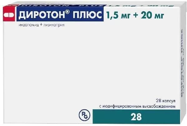 Диротон Плюс, капсулы с модиф. высв. 1.5 мг+20 мг, 28 шт.