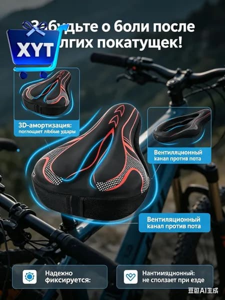 Мягкий чехол на сиденье велосипеда, гелевая накладка с вентиляцией-анатомическая 3D подушка на седло, для комфортных поездок на байке и велотренажере.