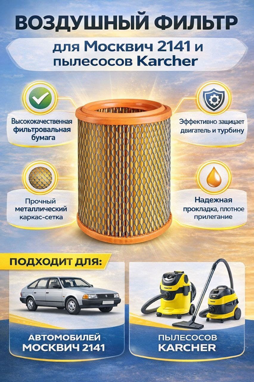 Воздушный фильтр для Москвич 2141 и пылесосов Karcher Керхер LUXE LX-2141-B