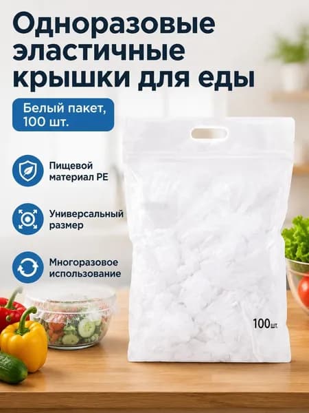 Эластичные крышки-пленки для пищевых контейнеров, 100 шт., растягиваются до 42 см, прозрачные с цветной резинкой
