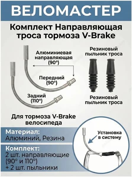 Комплект угол 90 (переднего) и 110 (заднего) троса тормоза алюминий + 2 шт пыльник троса тормоза для велосипеда
