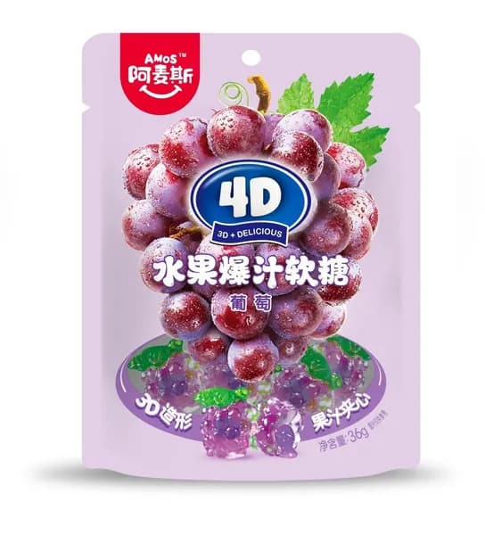 Конфеты жевательные AMOS 4D с соком винограда, 36 г