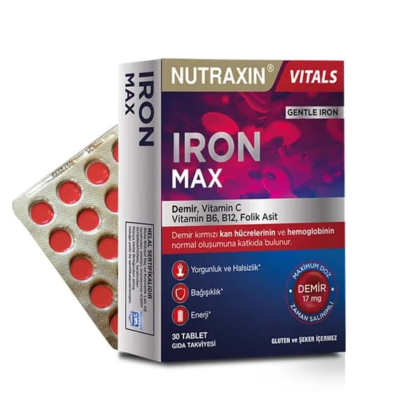 Таблетки для здоровья Nutraxin Iron Max, с железом, витамином С, фолиевой кислотой и B12