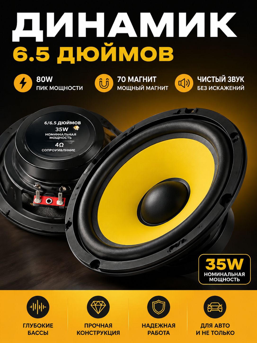 Колонки автомобильные, 16.5 см (6.5 дюйм.)