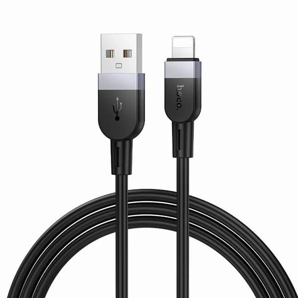 Кабель для зарядки iPhone 1 МЕТР, hoco USB-A на Lightning, мягкий, быстрая зарядка 2.4A, черный