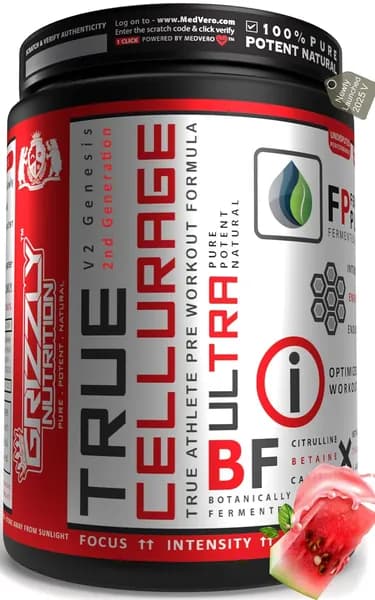 Биттеровое масло Grizzly Nutrition порошок комплексное средство для тренировок True Cellurage, 160 г, упаковка 2 шт, с цитрулином, бета-аланином, кофеином и растительным экстрактом, повышения спортивн