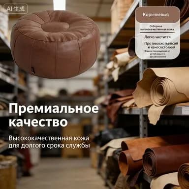 Пуф, Натуральная кожа, Винилискожа, 50х30х30 см