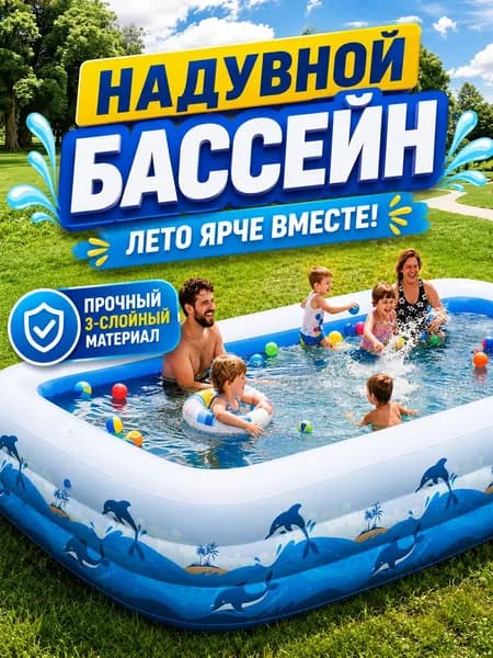 Надувной бассейн с рисунком, длиной 2.5 метра, подходит как для детей, так и для взрослых