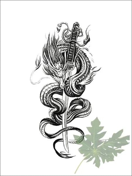 Tattoo'шки Временная тату "Дракон с мечом" 21*12см