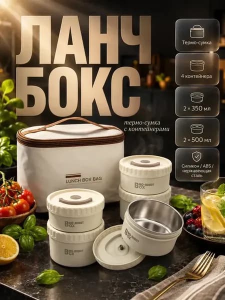 Ланч бокс с термосумкой и контейнерами для еды 4 шт