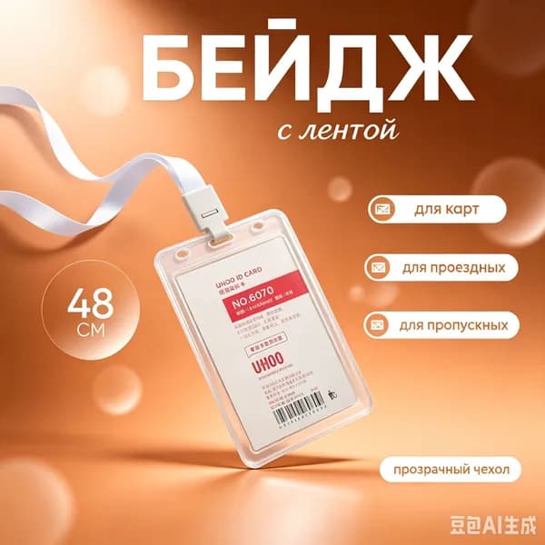 Прозрачный пластиковый чехол для карточки с шнурком, для пропусков и карт