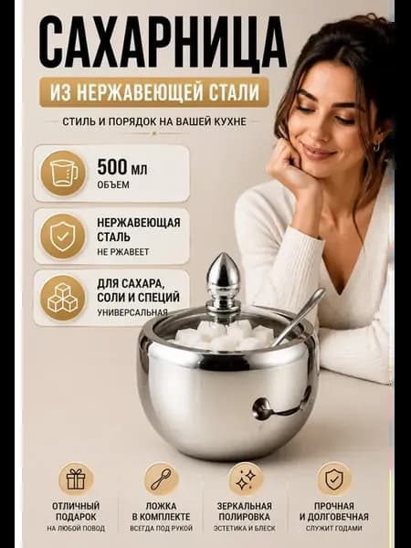 Сахарница металлическая для сахара соли и специй 500мл