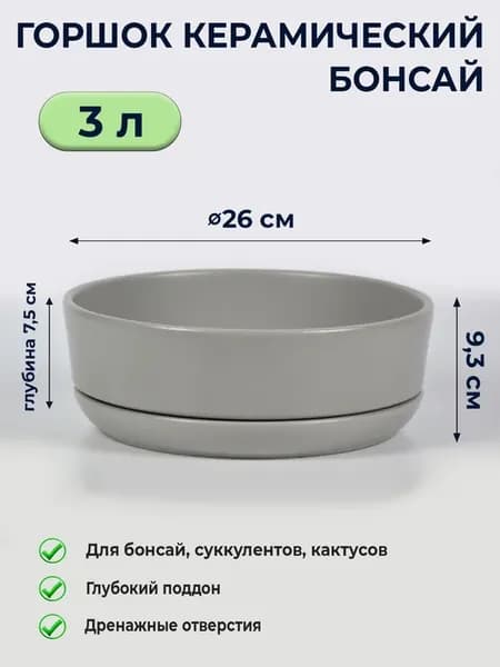 Горшок для цветов, суккулентов, бонсай керамический 3 л