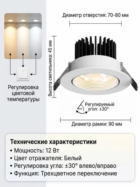 Потолочный светильник, 12 Вт