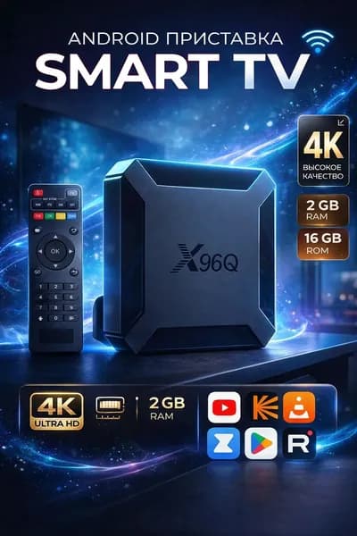 Смарт ТВ приставка Смарт ТВ приставка для телевизора Wi-Fi X96 Q Android 10, медиаплеер для цифрового ТВ с пультом