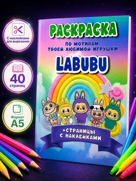 Раскраска Лабубу с наклейками детская