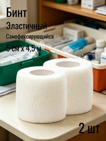 2 шт. Бинт ветеринарный эластичный самофиксирующийся 5 см х 4,5 м, белый