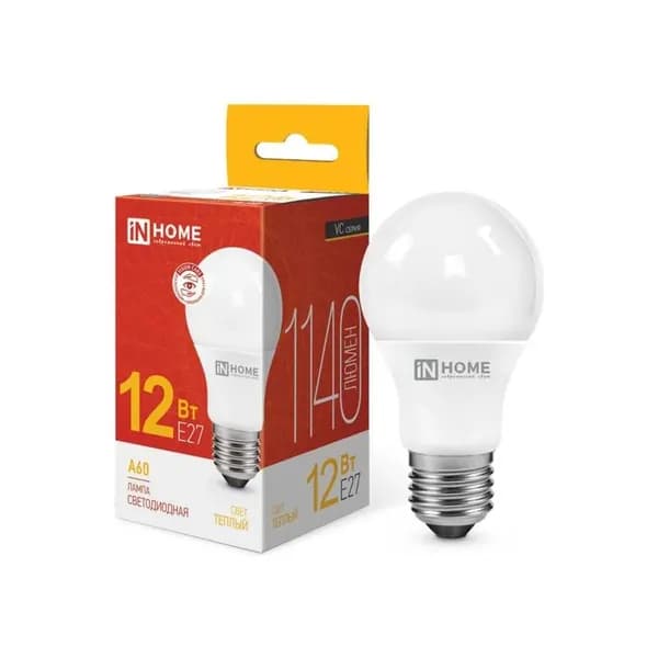 Светодиодная лампа IN HOME LED-A60-VC 12Вт 230В Е27 3000К 1140Лм 4690612020235