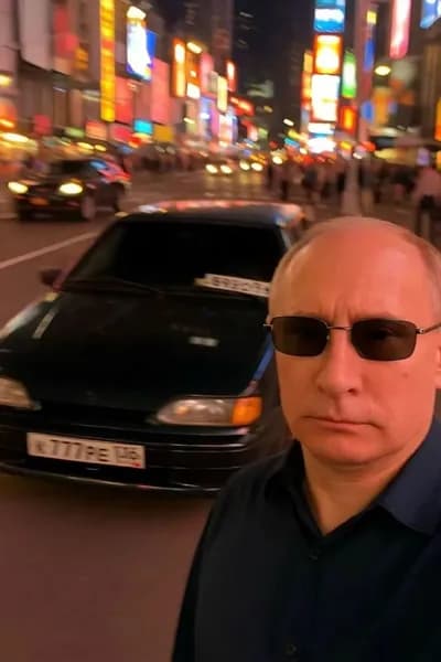 Декоративная картина по металлу "Путин делает селфи на улице", 20х30 см