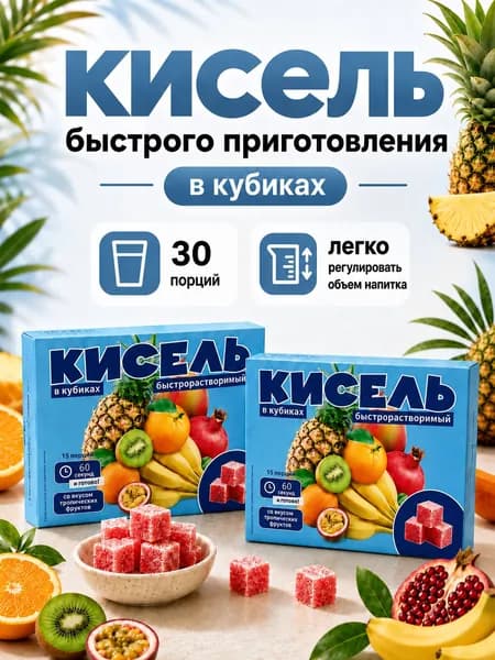 Кисель быстрого приготовления натуральный в кубиках, тропические фрукты