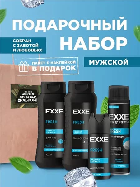 EXXE Подарочный набор в пакете ( Пена для бритья + Гель для душа + Шампунь + Дезодорант)