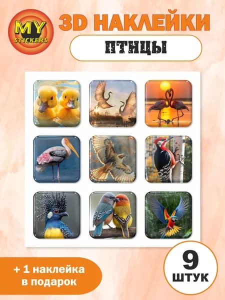 3D стикеры Птицы, объемные наклейки 122