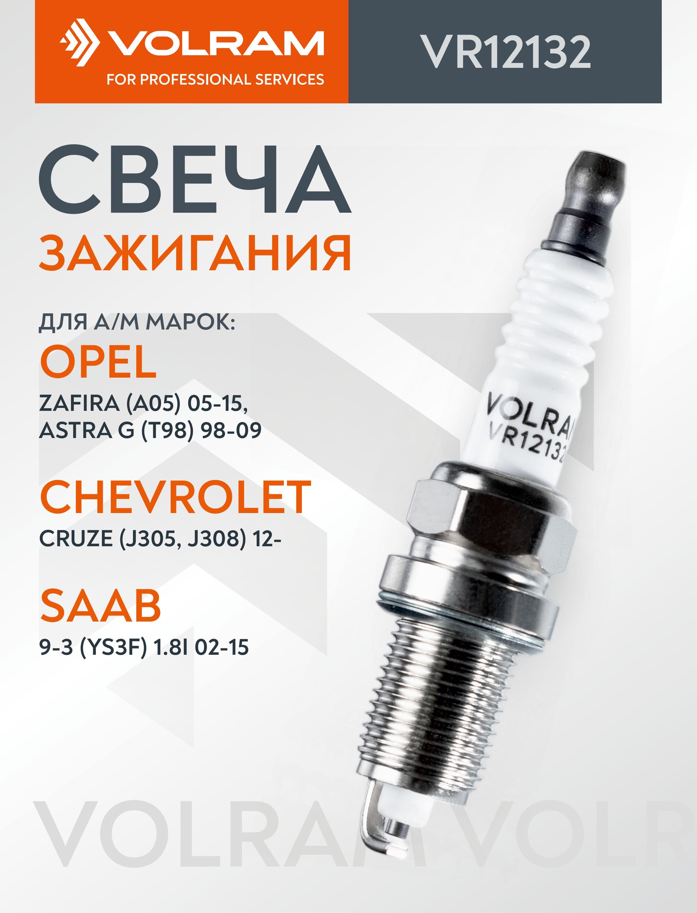 Свеча зажигания BMW 7 series, 8 series; OPEL Astra G, Astra H, Agila ; SUZUKI Wagon VOLRAM VR12132