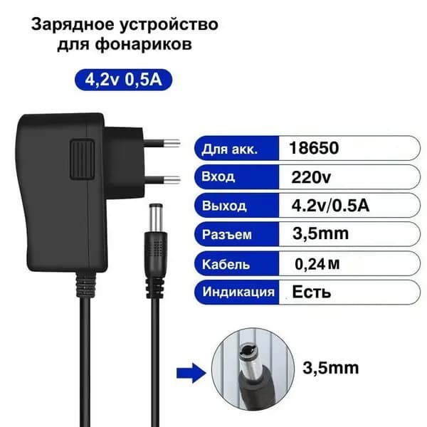 Зарядка для аккумуляторных светодиодных фонарей (18650) от 220v