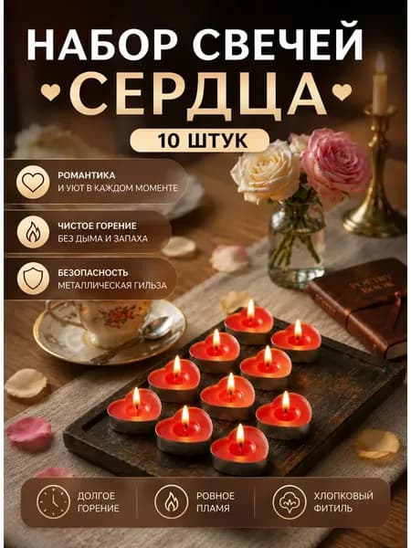 Свечи чайные "без запаха" 0.8 см х 3 см 10 шт