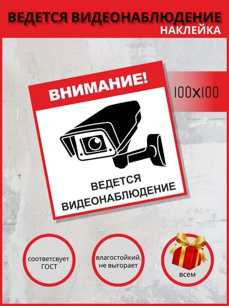 Наклейка - Ведется видеонаблюдение. Наклейка информационная, 100х100