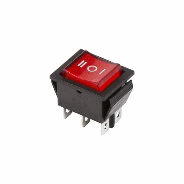 Выключатель клавишный 250V 15А (6с) ON-OFF-ON красный с подсветкой и нейтралью