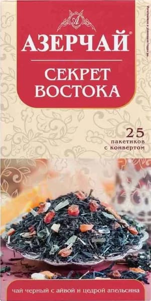 Чай в пакетиках черный Азерчай Секрет Востока, с айвой и цедрой апельсина, 25 шт, в сашетах