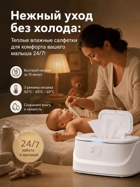 Подогреватель влажных салфеток портативный с USB и ночником для дома и автомобиля