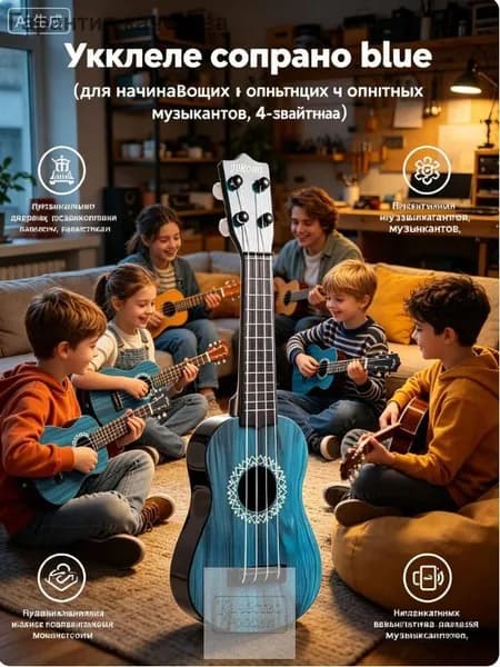 укулеле сопрано мини blue (для начинающих и опытных музыкантов, гавайская гитара) 42 см / музыкальные инструменты детские