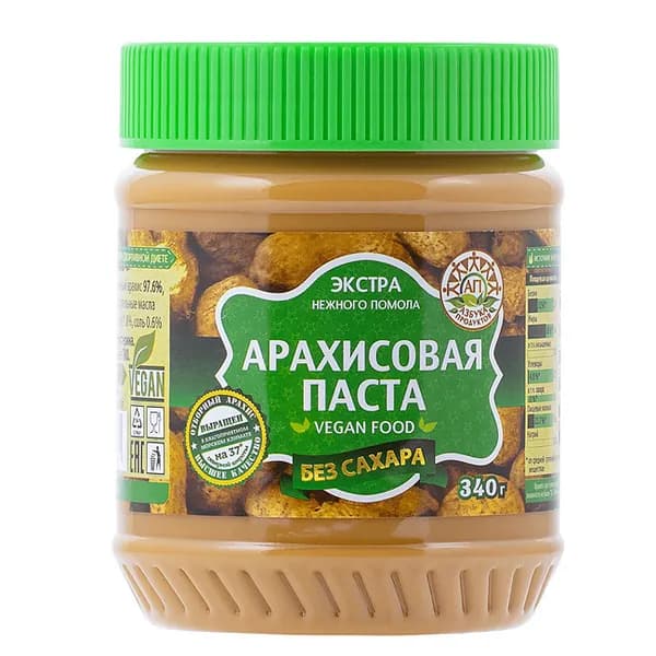 Паста арахисовая Без сахара, 340 гр
